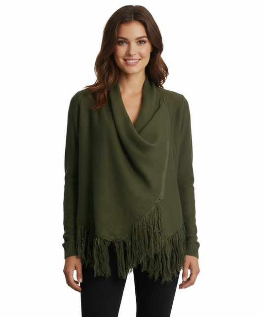One The Land Cowl Neck Sweater with Fringe