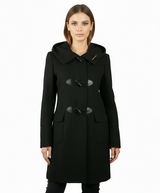 Monoreno Hooded Toggle Button Coat, Black