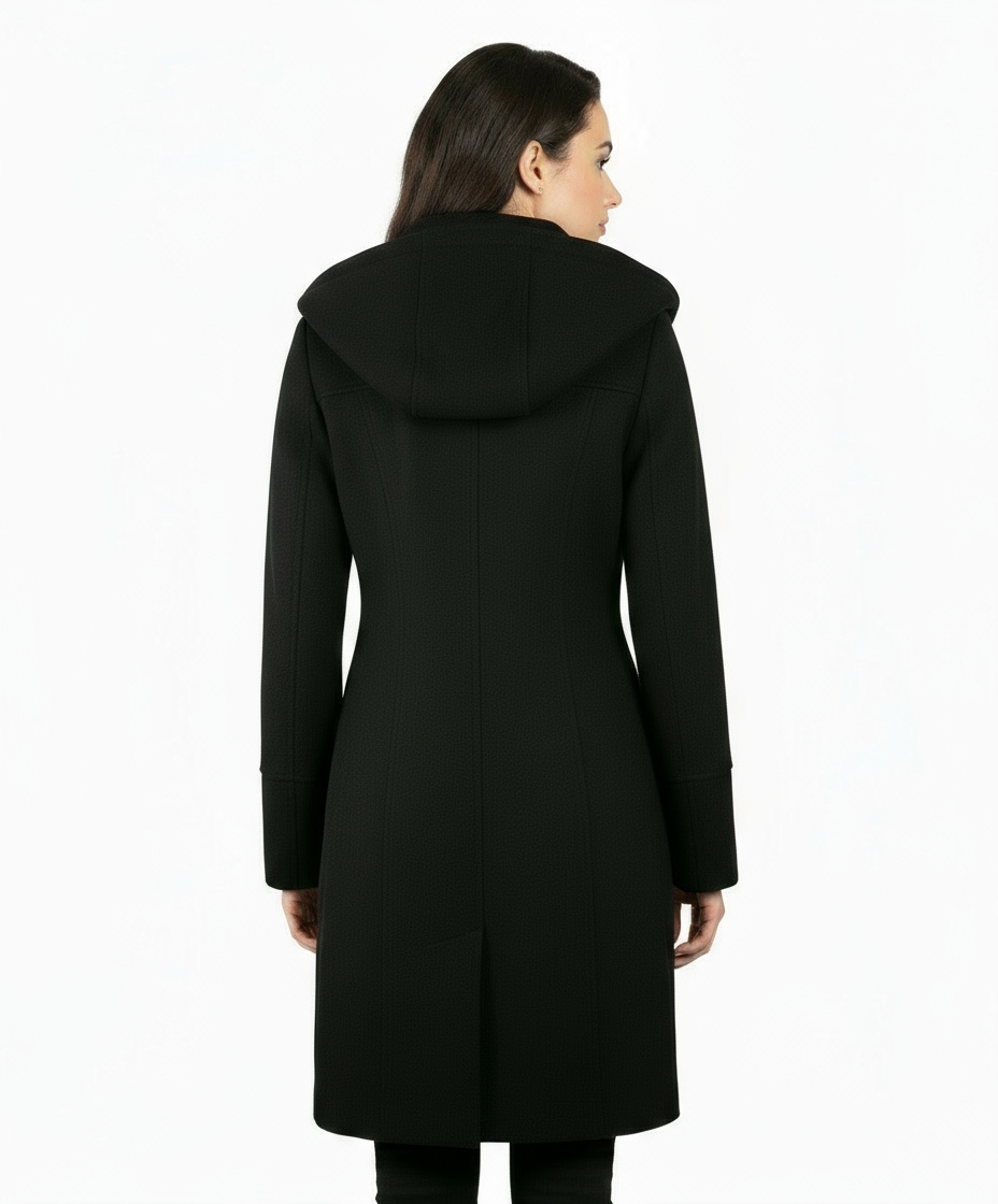 Monoreno Hooded Toggle Button Coat, Black