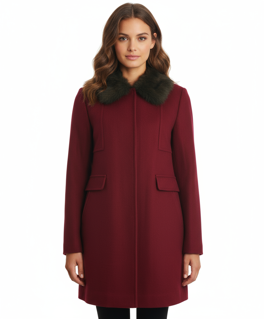 Eliza J Faux Fur Trim Wool Blend Coat