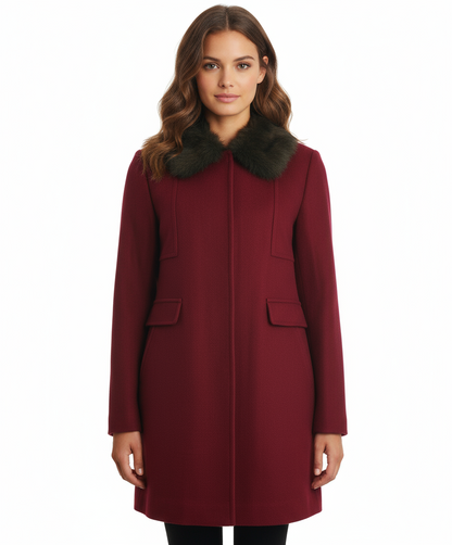 Eliza J Faux Fur Trim Wool Blend Coat