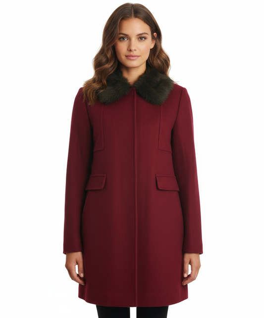 Eliza J Faux Fur Trim Wool Blend Coat