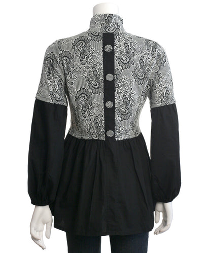 Ryu: Button Back Paisley Print High Neck Blouse
