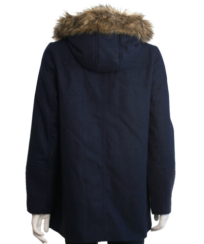 Coffeeshop Hooded Toggle Coat with Faux Fur Trim
