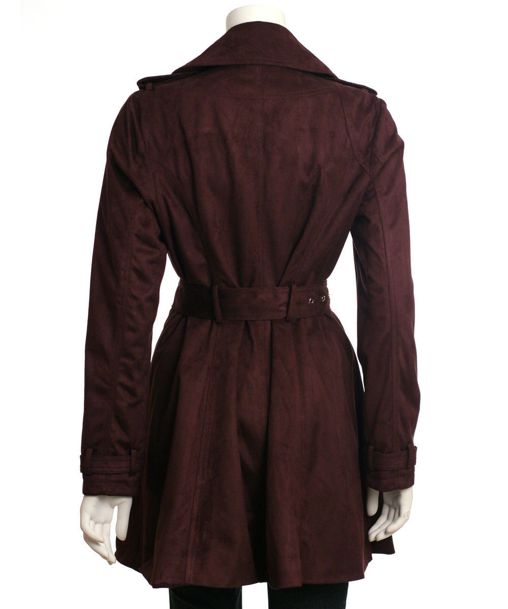 Jessica Simpson Faux Suede Trench Coat, Burgundy