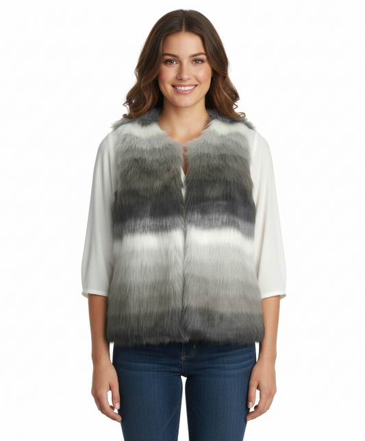 Skies Are Blue Open Front Faux Fur Vest, Grey