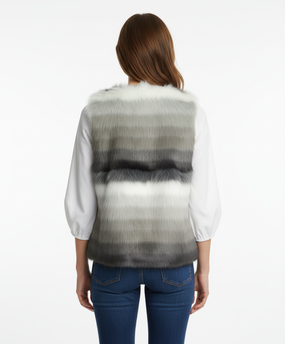 Skies Are Blue Open Front Faux Fur Vest, Grey