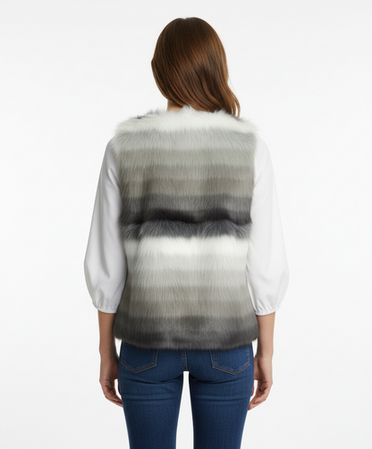 Skies Are Blue Open Front Faux Fur Vest, Grey