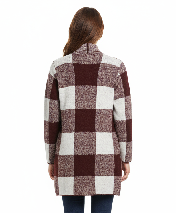 Staccato Open Front Long Sleeve Plaid Sweater