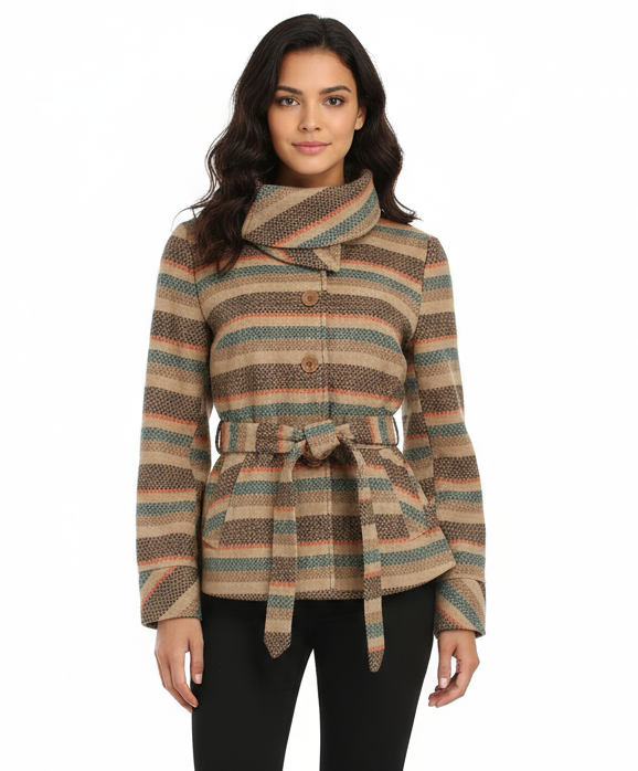 Tulle Fold Over Funnel Collar Coat