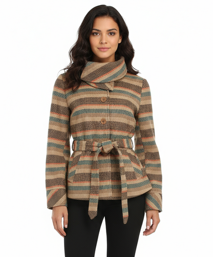 Tulle Fold Over Funnel Collar Coat