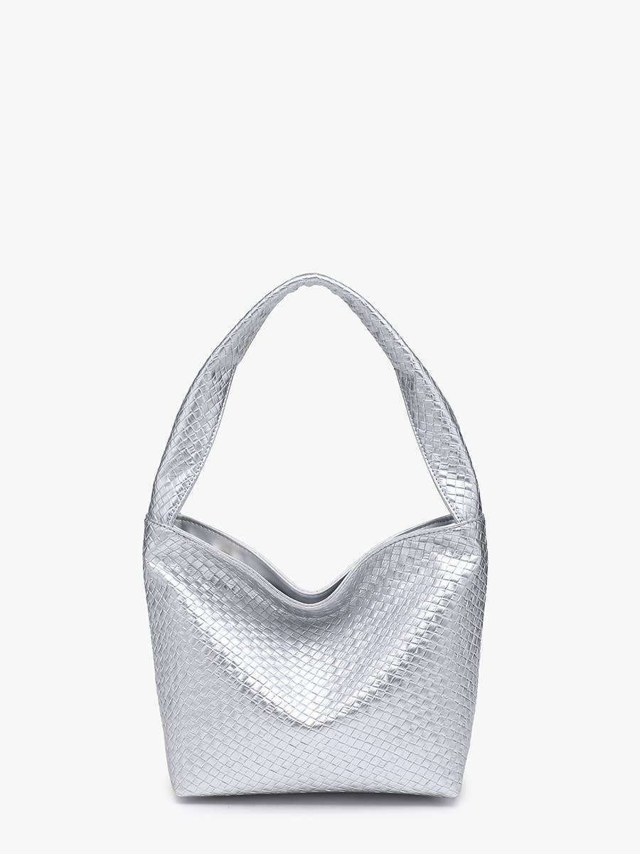 Selena Faux Woven Hobo w/ Zip Closure (Silver)