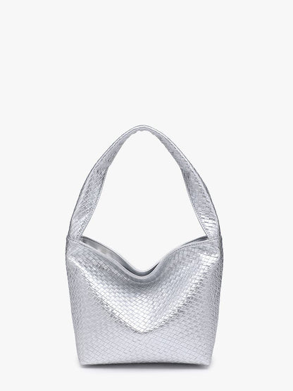 Selena Faux Woven Hobo w/ Zip Closure (Silver)