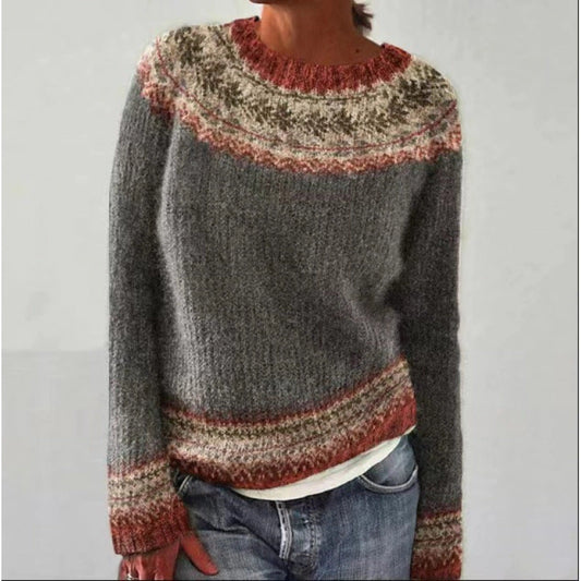 Fair Isle Crewneck Knit Sweater Pullover
