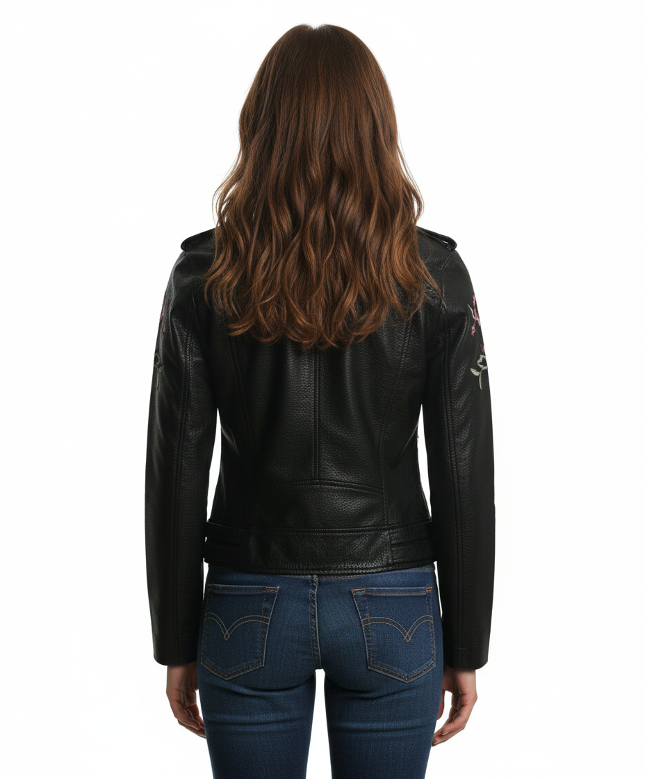 BB Dakota Baxley Embroidered Faux Leather Moto Jacket