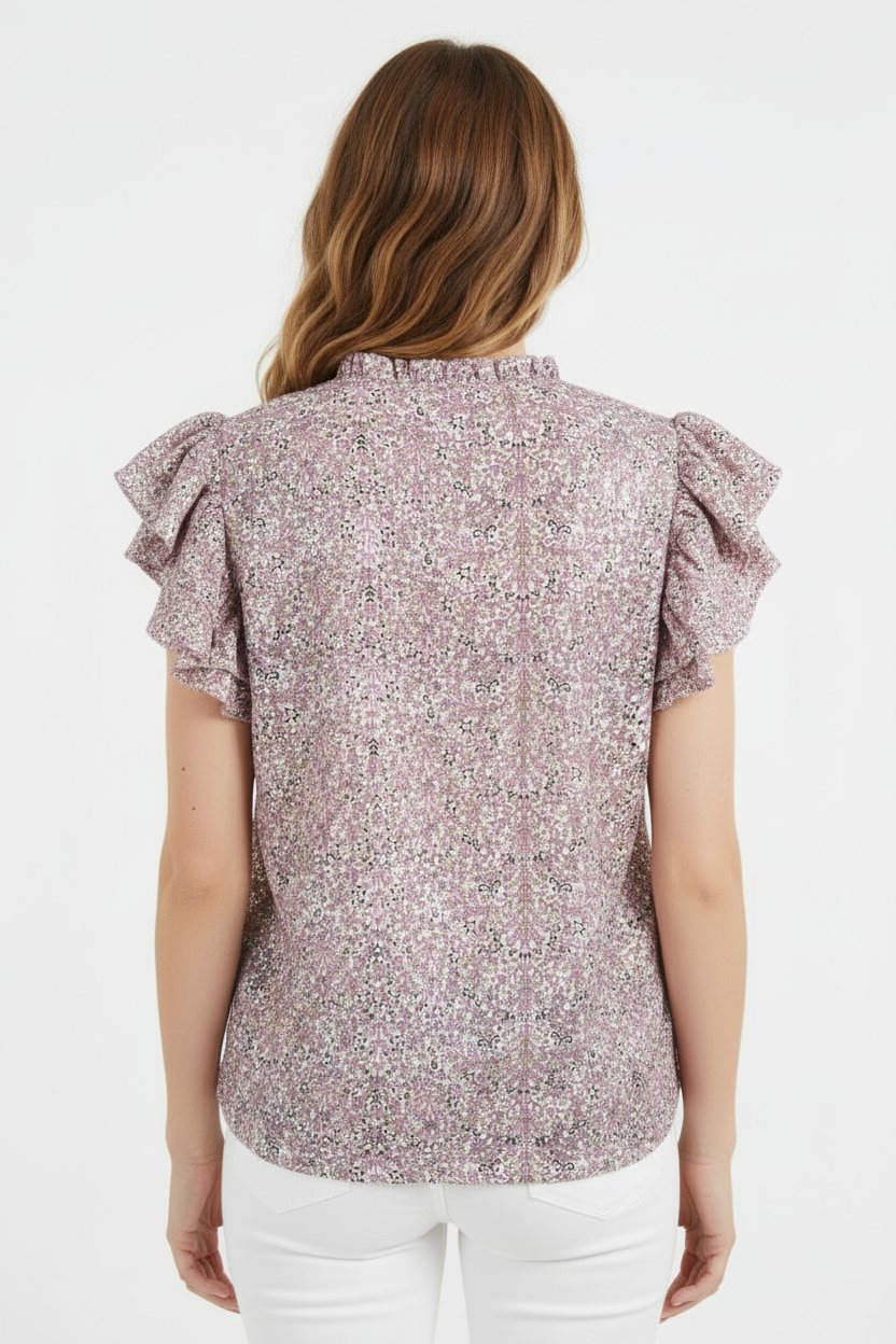 Alex & Lili Floral Ruffle Tie-Neck Top