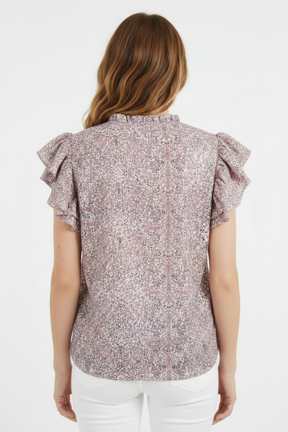 Alex & Lili Floral Ruffle Tie-Neck Top