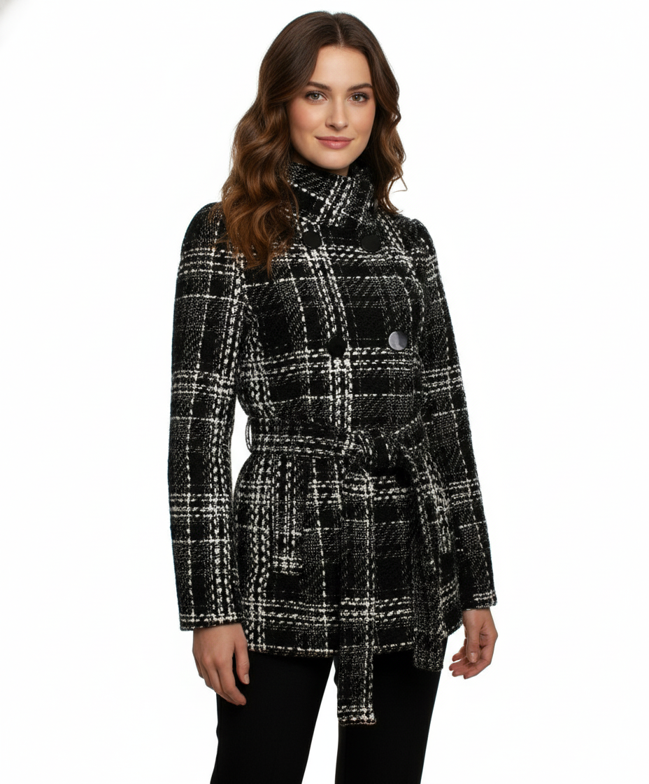 Ci Sono Black and White Double Breasted Coat