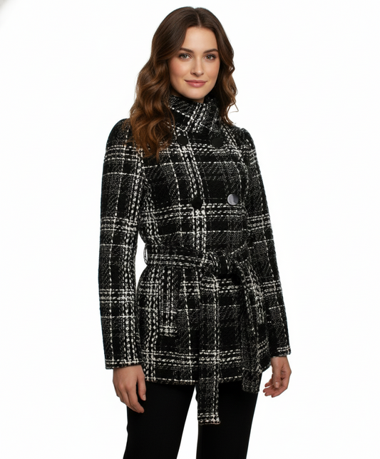 Ci Sono Black and White Double Breasted Coat