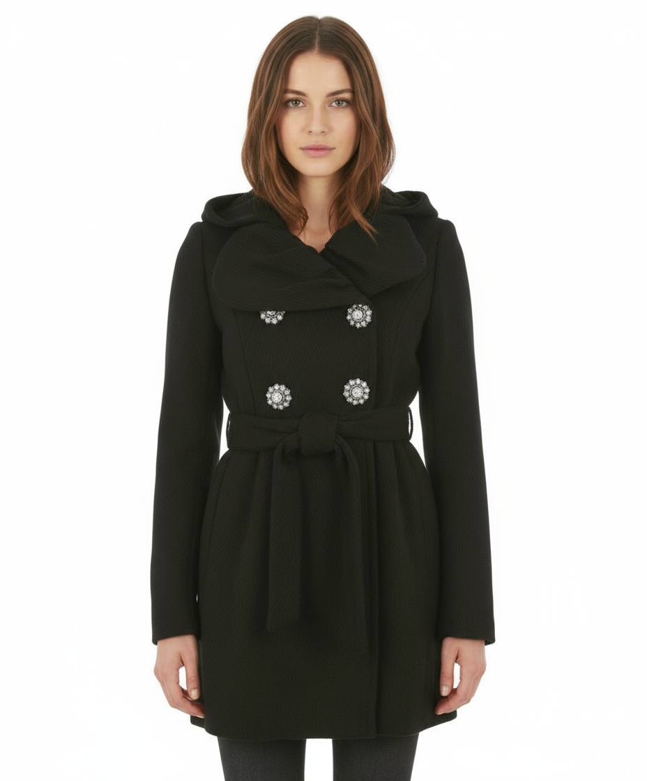 Ci Sono Double Breasted Coat, Black