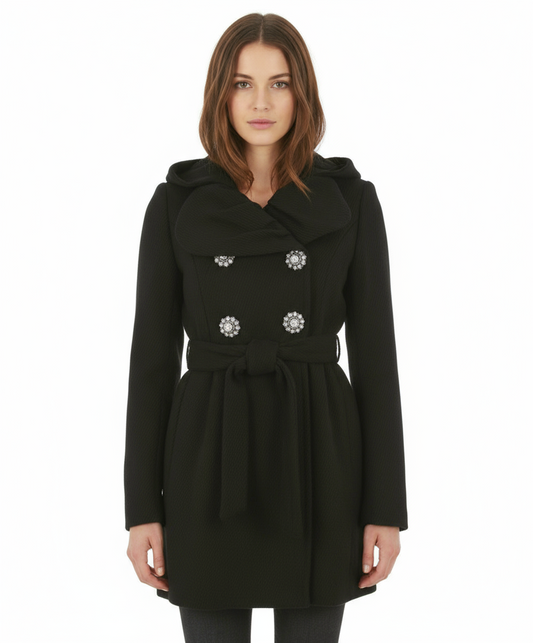 Ci Sono Double Breasted Coat, Black