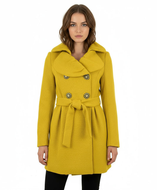 Ci Sono Double Breasted Coat, Mustard