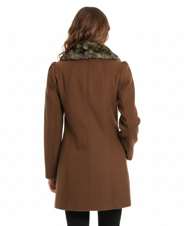 Ci Sono Double Breasted Faux Fur Collar Coat