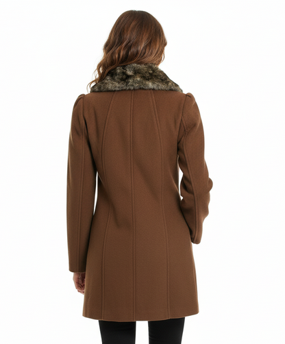 Ci Sono Double Breasted Faux Fur Collar Coat