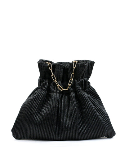 Street Level Ribbed Mini Evening Bag with Chain, Black