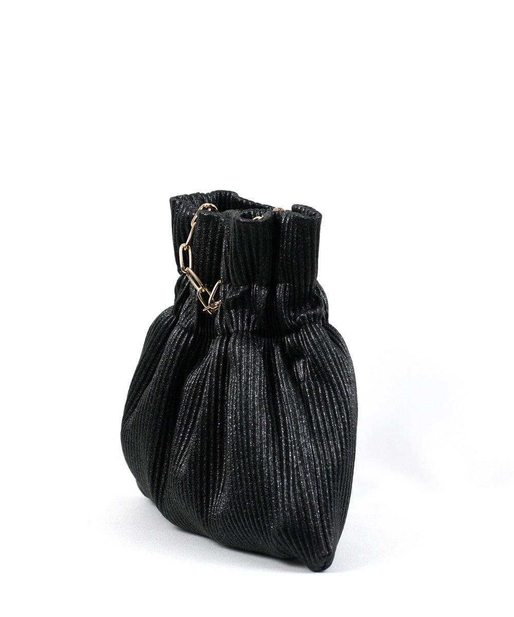 Street Level Ribbed Mini Evening Bag with Chain, Black