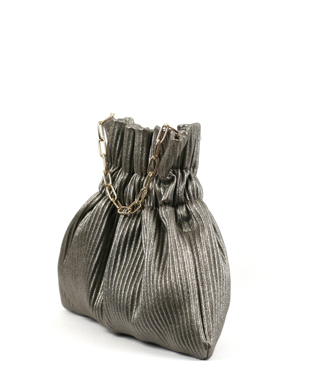 Street Level Ribbed Mini Evening Bag with Chain, Pewter