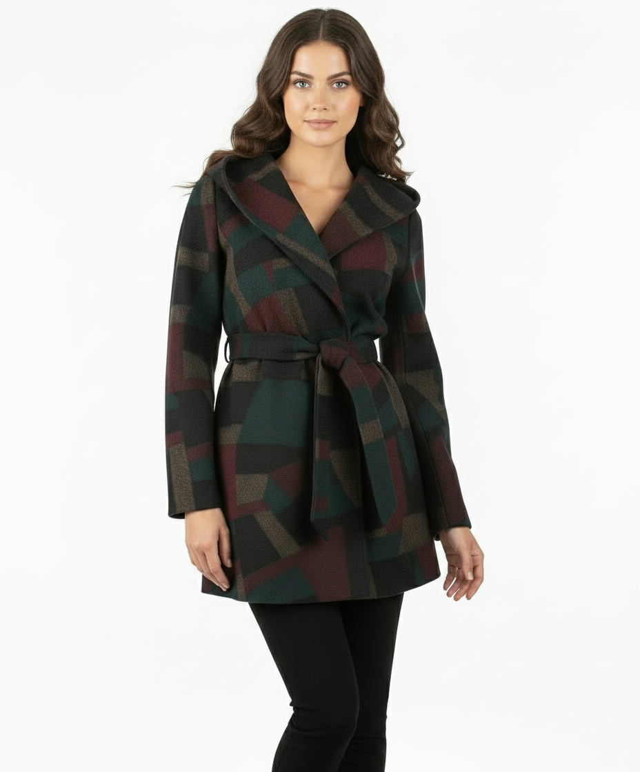 Evette & K Wool Hooded Wrap Coat