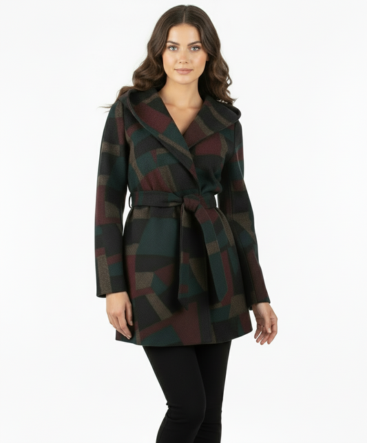 Evette & K Wool Hooded Wrap Coat