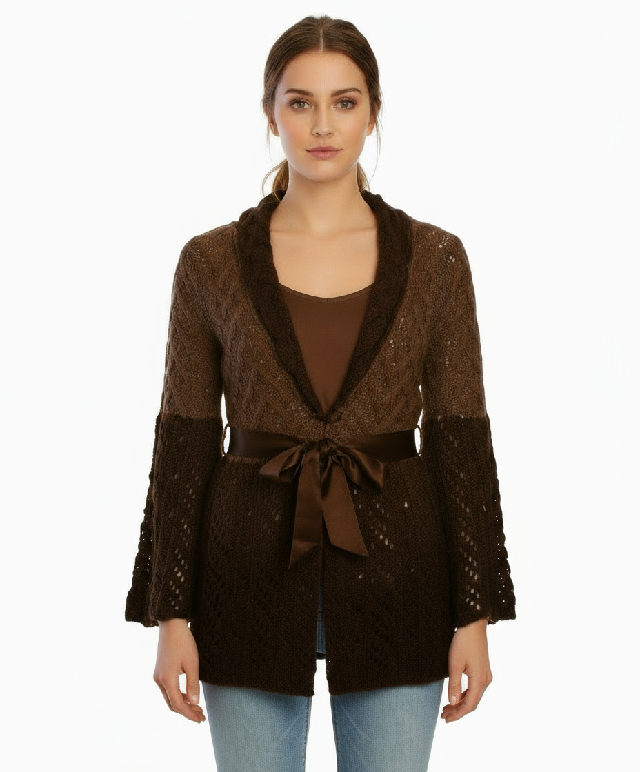 M. Rena Knitted Sweater with Bell Sleeves and Tie Front