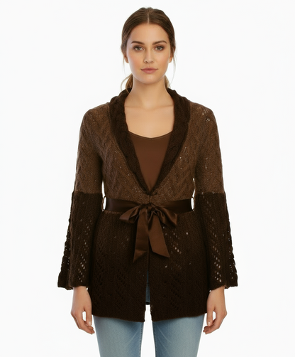 M. Rena Knitted Sweater with Bell Sleeves and Tie Front