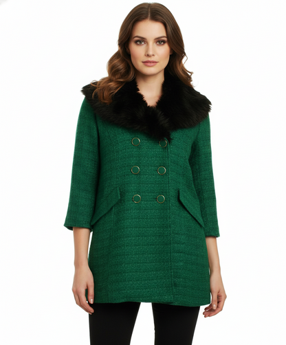 Tulle Double Breasted Coat with Faux Fur Collar