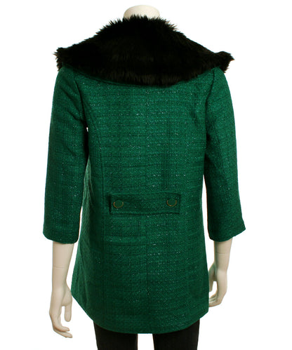 Tulle Double Breasted Coat with Faux Fur Collar