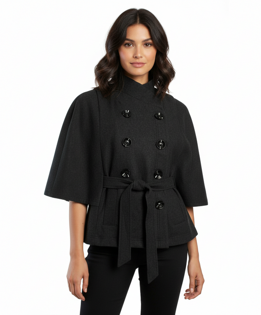 Luii Double Breasted Cape with Tie Belt