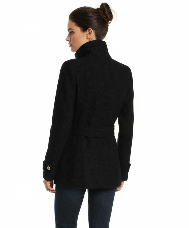 Jessica Simpson Double Breasted Military Style Pea Coat, Black