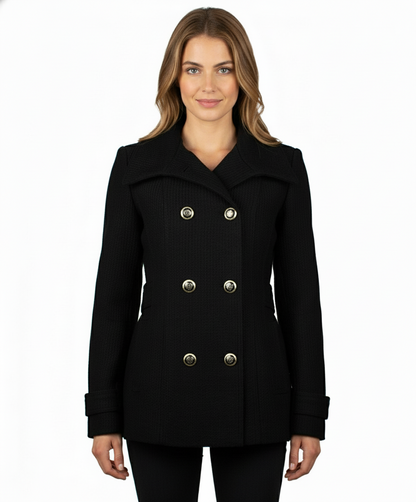 Jessica Simpson Double Breasted Military Style Pea Coat, Black