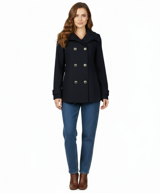 Jessica Simpson Double Breasted Military Style Pea Coat, Navy