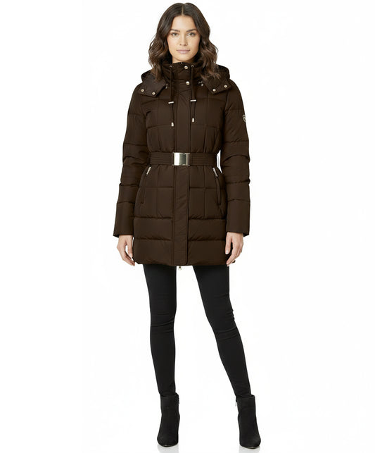 Latte Black Single Breasted Down Puffer Coat