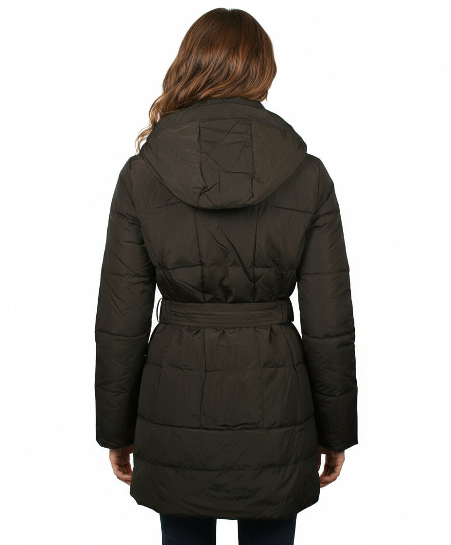 Latte Black Single Breasted Down Puffer Coat