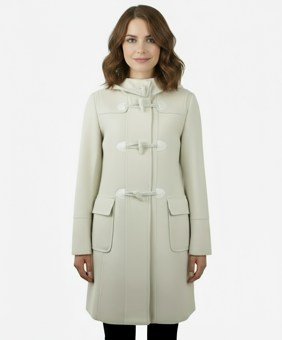 Monoreno Hooded Toggle Button Coat, Off White