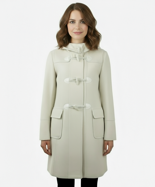 Monoreno Hooded Toggle Button Coat, Off White