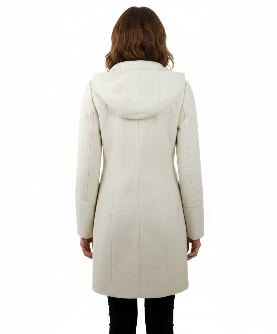 Monoreno Hooded Toggle Button Coat, Off White
