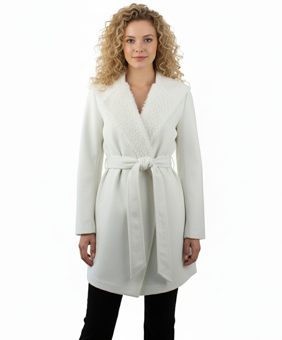 Monoreno Hooded Shawl Collar Wrap Coat