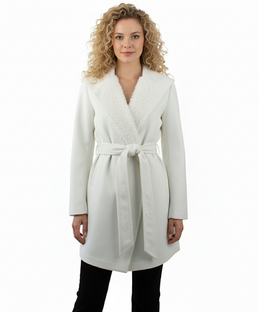 Monoreno Hooded Shawl Collar Wrap Coat