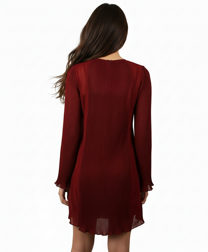Monoreno Pleated Dress with Crochet Neckline