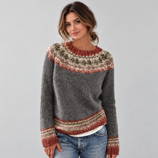 Fair Isle Crewneck Knit Sweater Pullover